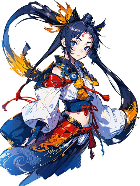 One girl, ushiwakamaru \(fate\), ushiwaka, flogged, white background, simple coloring ,hokusai, masterpiece, super high quality,...