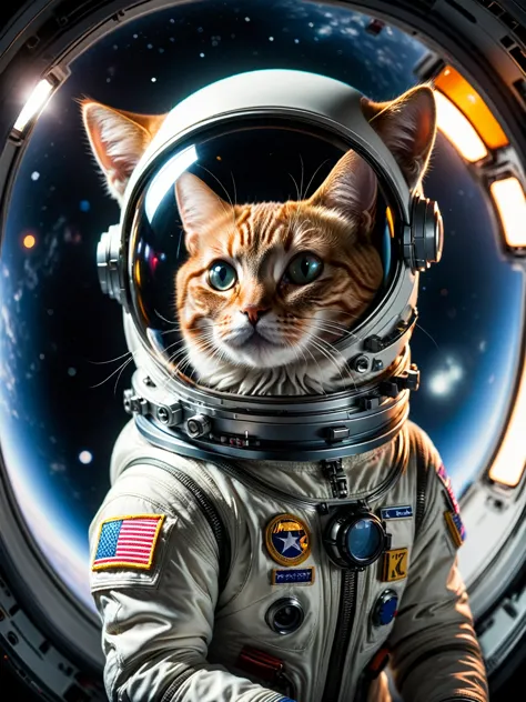 ((photograph)), many cute cats , space suit, incredible light, dynamic gesture, dynamic camera,masterpiece, best quality, dark s...