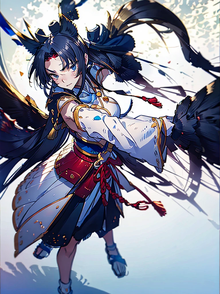 One girl, ushiwakamaru \(fate\), ushiwaka, flogged, white background, simple coloring ,hokusai, masterpiece, super high quality, ( Highly detailed original illustration)　and sketch (Character design sheet, same characters, whole body, Three-View, front, ~ ~ ~ ~ side, return),(Very bright:1.1), White Background, [1 Girl:7], (Tilt your head:1.2), ([sketch|watercolor \(Moderate\)]:1.15),