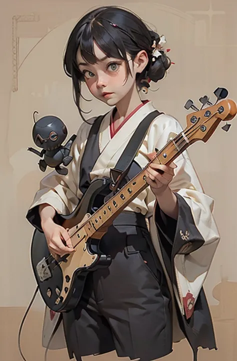 (masterpiece), (high resolution), (very delicate), (masterpiece: 1.2, highest quality), ((girl playing bass)), scribble, nightma...