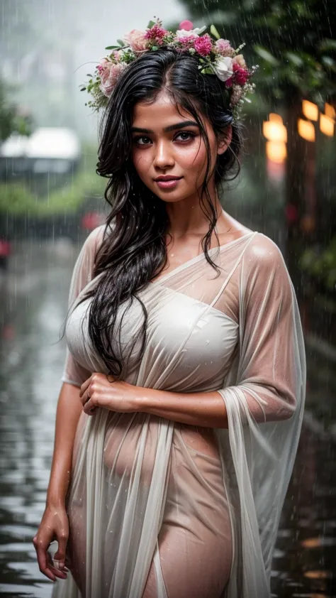 a masterpiece! two stunning indian girls, her disheveled hair a testament to the torrential rain that surrounds her. beautiful, ...