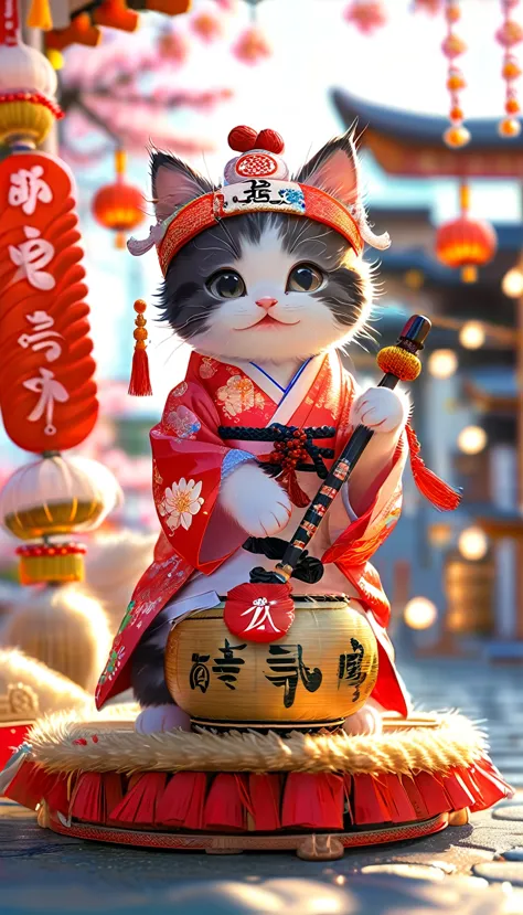 ((8k)), highest quality, 超high resolution, (high resolution), a kitten is wearing a happi coat with the word &quot;matsuri&quot;...