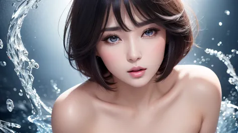 highest quality, 32k, raw photos, incredibly absurd, very detailed, neat and cool beauty, flowing layered short bob cut, dressed...