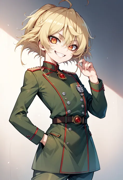 degurechaff asked, military uniform, evil smile, short stature, nsfw