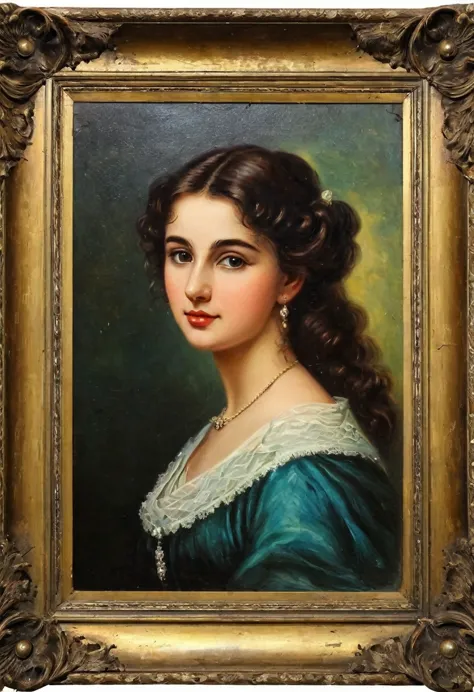 36x18 traditional antique frame, old picture, classic image, dated period, oil paint