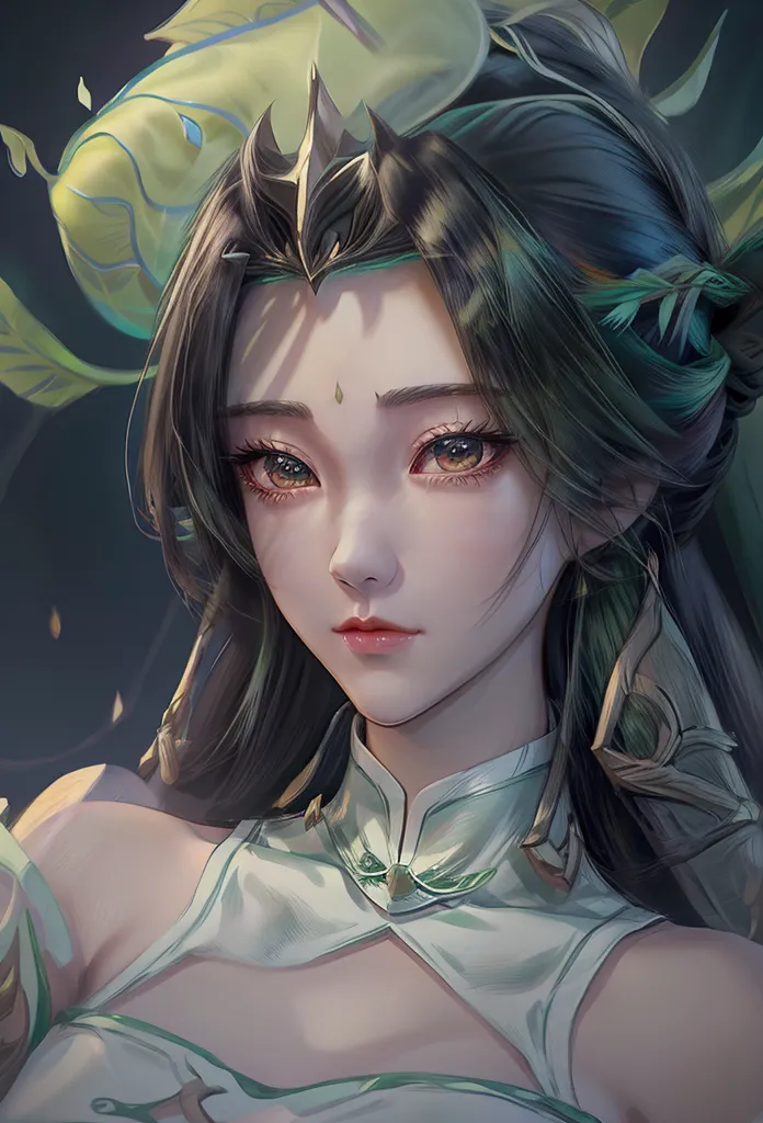 a close up of a woman with a green dress and a necklace, artwork in the style of guweiz, realistic anime 3 d style, beautiful an...