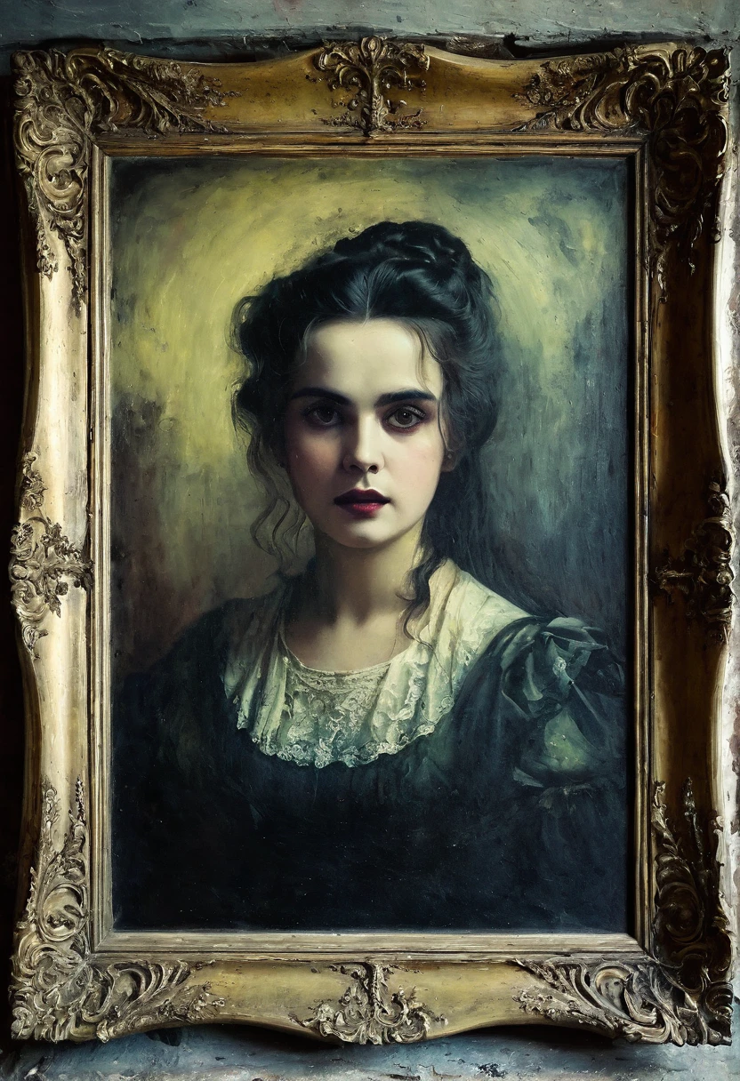 frame, old picture, horror tone, classic people, period, oil paint, image, antique period