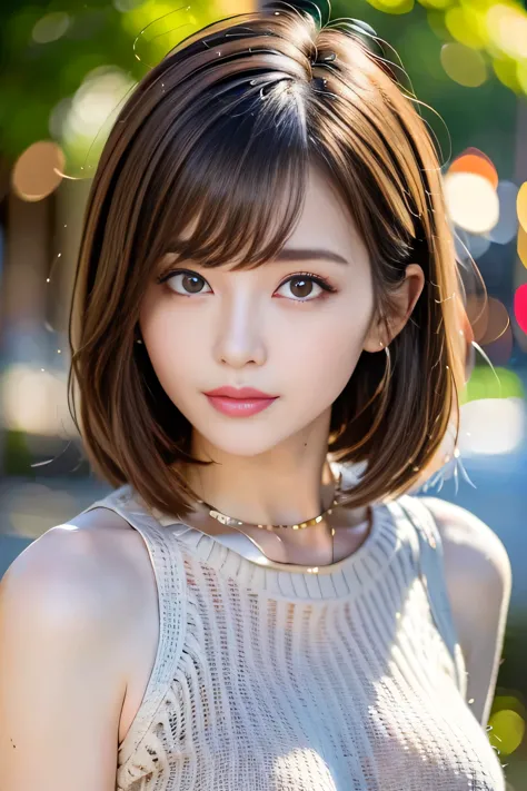 bust up shot、silk cut and sew、light brown hair, light brown eyes, one girl, 30 years old, (intricate details:1.2),(masterpiece, ...