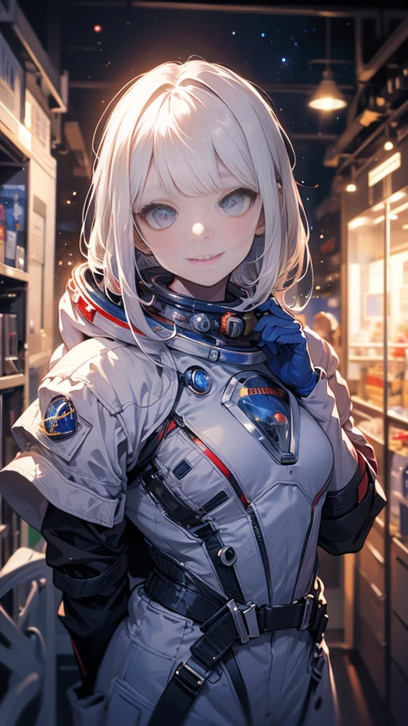 best quality, Ultra-high resolution, (realism: 1.4), Depth of Field, Pretty Face, (Pure face_v1: 0.8), Half Body, | | 1 Girl, Medium chest, (White hair: 1.3), Innocent smile, Natural Makeup, | | | Model pose, | | (Space suit: 1.3), (Blue Armor: 1.3), Sophisticated design, | | Space Background, Star_(Sky), moonlight, night, | |