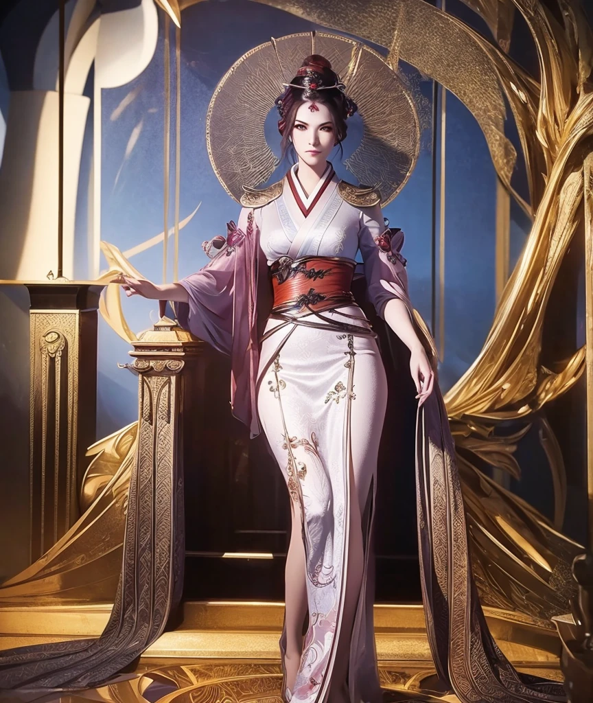 a highly detailed full body portrait of a geisha. 8k, octane render, Intricate hyperdetails, Symmetrical  