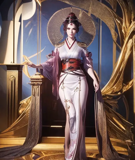 a highly detailed full body portrait of a geisha. 8k, octane render, intricate hyperdetails, symmetrical