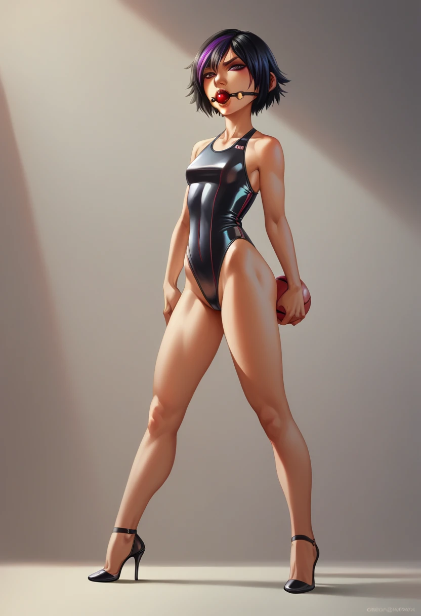   Gogo . . Ball gag.  . . Latex swimsuit high heels . Cry 