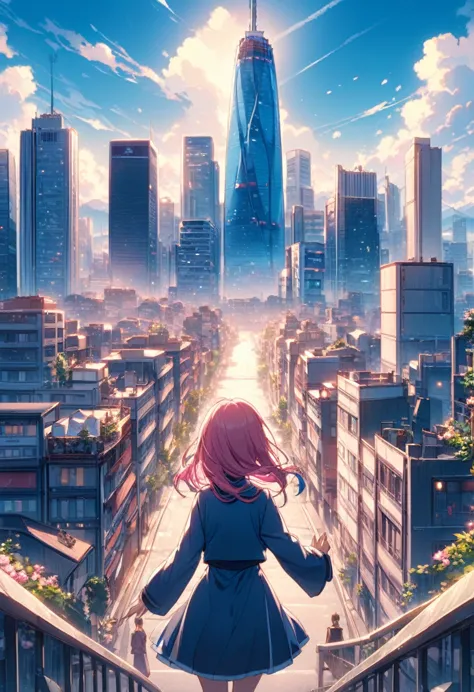 where is the city?、farewell、greeting、girl with pink hair、blue eyes、twin drill、a scene from a movie