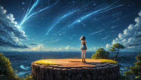 Anime girl stands on the roof and looks at the night sky with stars., anime wallpaper 4k, anime wallpaper 4 k, 4k anime wallpape...