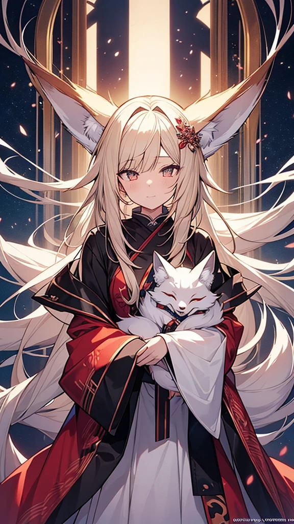 {{A fox spirit that preys on humans and takes their place}}，One girl,alone,, Official Art, unity 8k wallpaper, Super detailed, beautiful and aesthetic, beautiful, masterpiece, Highest quality,, Fox Witch, Girl&#39;s face skin Template, Haori, Foxfire Spells, Fox familiar, ((Black knee socks:1.2))，conversion, NSFW