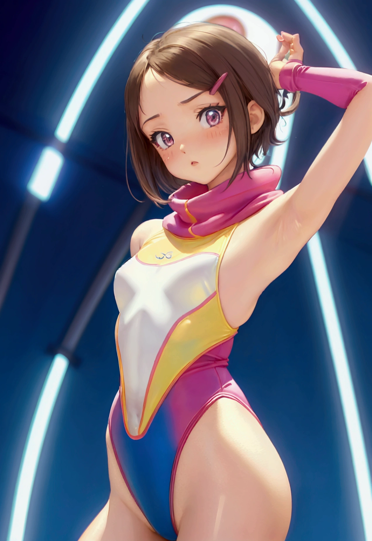 beautiful girl gymnast  leotard cowl masterpiece best quality anime style