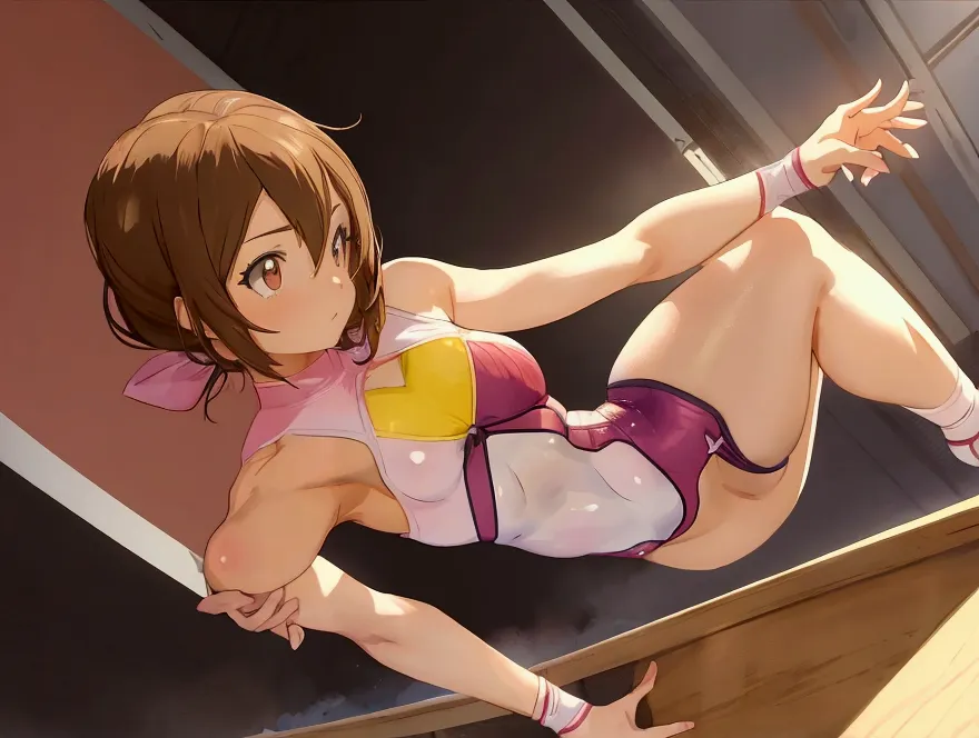 beautiful girl gymnast leotard masterpiece best quality anime style gymnast girl