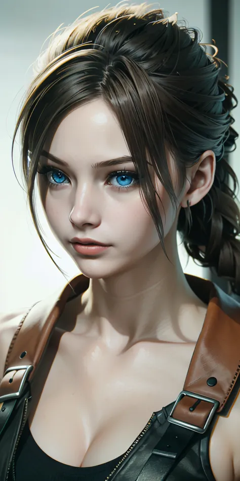 ((ultra detailed, masterpiece, absurdres))
 re2claire, 1girl, brown hair, blue eyes, portrait