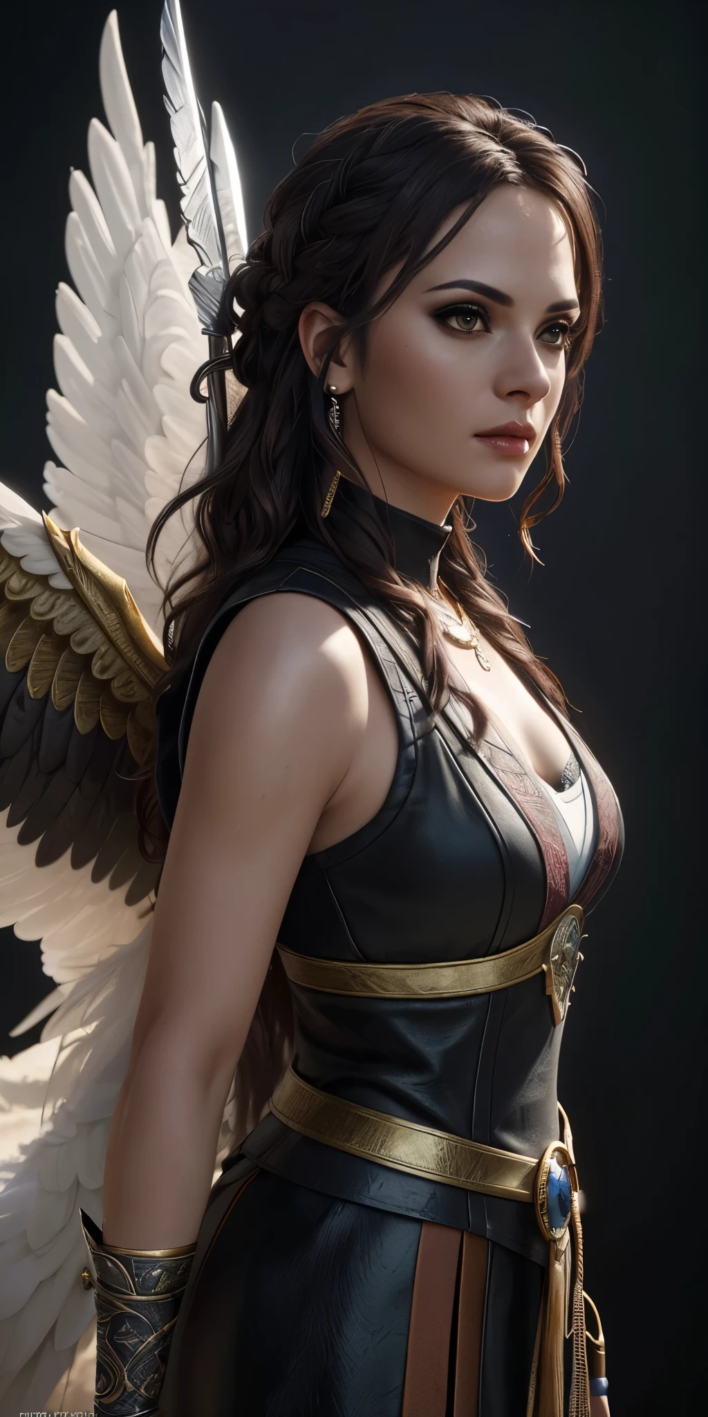 Freya, proud valkyrie woman, detailed portrait, beautiful detailed eyes, beautiful detailed lips, extremely detailed face, long eyelashes, valkyrie wings, dramatic lighting, ethereal, cinematic, fantasy, epic, (best quality,4k,8k,highres,masterpiece:1.2),ultra-detailed,(realistic,photorealistic,photo-realistic:1.37),HDR,UHD,studio lighting,ultra-fine painting,sharp focus,physically-based rendering,extreme detail description,professional,vivid colors,bokeh