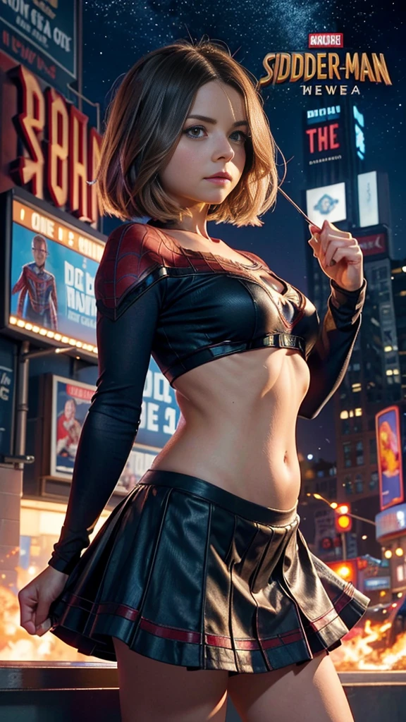 jenna louise coleman、マーベルコミックの映画poster、tão bonito、Filmes sobre o Homem-Aranha、sexy、todo o corpo、Vestindo uma saia、Data de estreia、poster、umbigoを突き出す、Nova Iorque、Ela&#39;está vestindo um terno rasgado do Homem-Aranha、O terno está rasgado、Vestindo uma saia、esquema de cores vermelho e preto、Dinâmico、obra de arte、mais alta qualidade、super detalhado、Muito detalhado、Brilho delicado e lindo、Resolução ultra-alta、Cinematic、QUEBRAR、QUEBRARドロップ、(roupas rasgadas:1.5)、(roupas molhadas:1.4)、Ombros nus、chuva de verdade、cabelo molhado、umbigo、pele exposta、Mostre seus ombros sexy