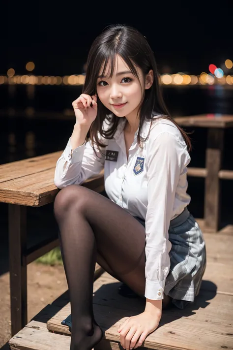 Urzan-6500-v1.1, (RAW Photos:1.2), (Photorealistic), (Genuine:1.4), 公園のSit on a bench上品なエリート女子, Wearing a Japanese uniform, Ultr...