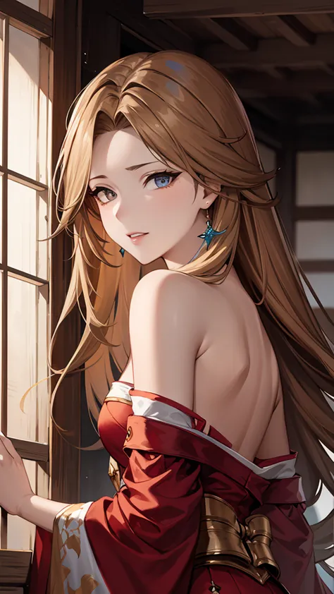 katalina (granblue fantasy), 
break (red dress,sleeveless,japanese_clothes,bare_shoulders,(closed_clothes):1.2), break is standi...