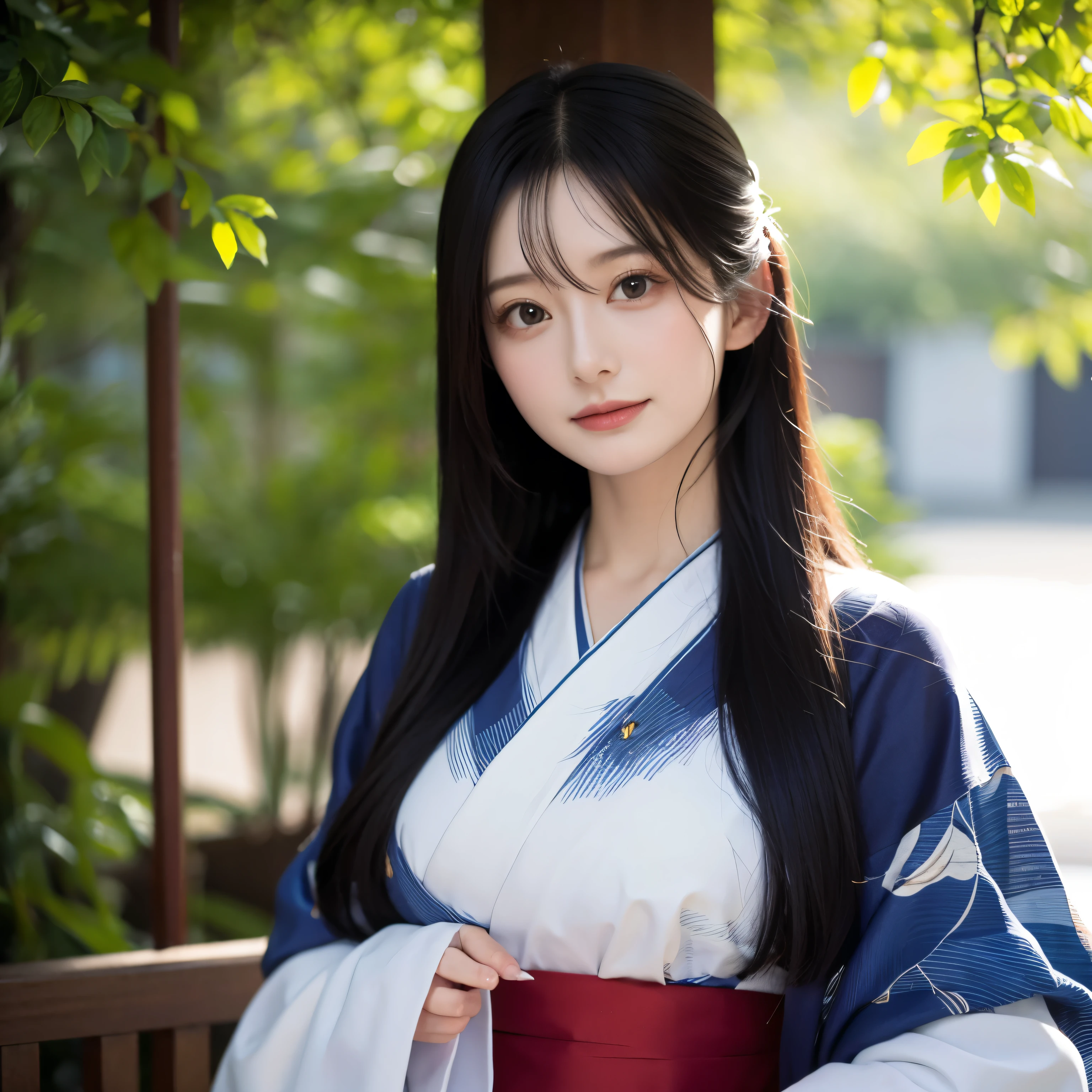 (best quality,highres,ultra-detailed),((portrait )),1beautiful Japanese lady,smile,beautiful detailed eyes,beautiful detailed lips,extremely detailed face,longeyelashes,soft smile,flowing hair,natural lighting, wearling japanese elegant Kimono,
