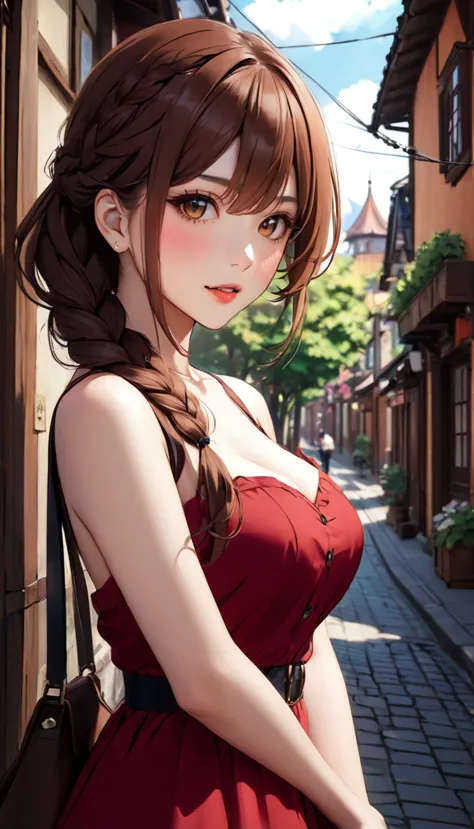 beauty、brown hair、braid、date、town