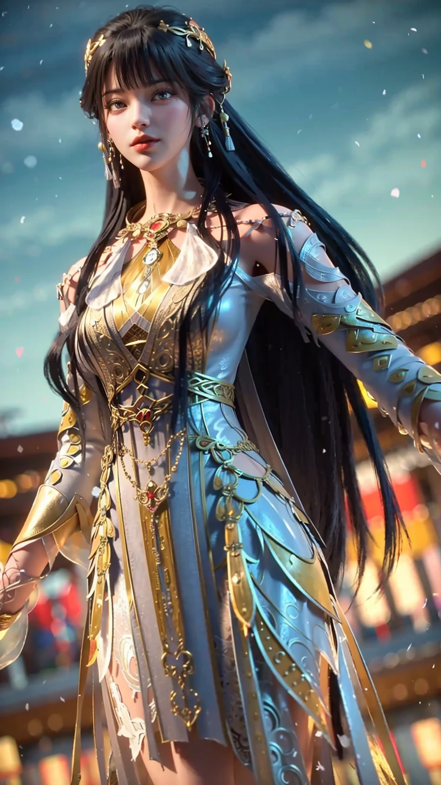 a beautiful woman in a flowing lace dress, elegant and graceful, with captivating yellow eyes and long black hair, highly detailed and realistic, 8k, masterpiece, photorealistic, ultra-detailed, sharp focus, physically-based rendering, vivid colors, professional portrait, delicate features, long eyelashes, gorgeous makeup, serene expression, natural lighting, soft bokeh background