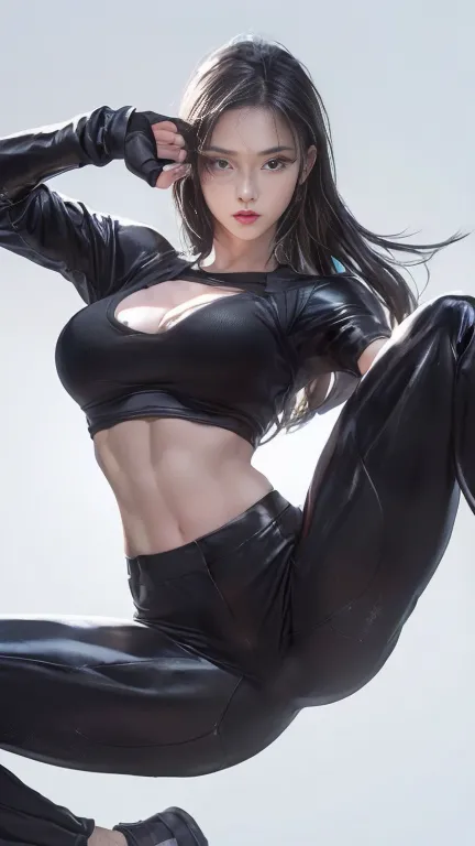 close-up of a woman wearing a black top and black pants, ig model | type germ, seductive tifa lockhart portrait, extremely detai...