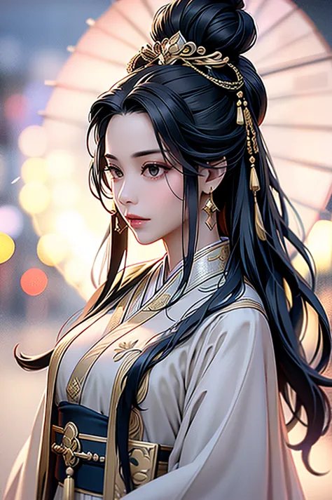 black hair, immortal, royal sister, stepmother, gold robe, taoist robe, chinese style, hair bunch