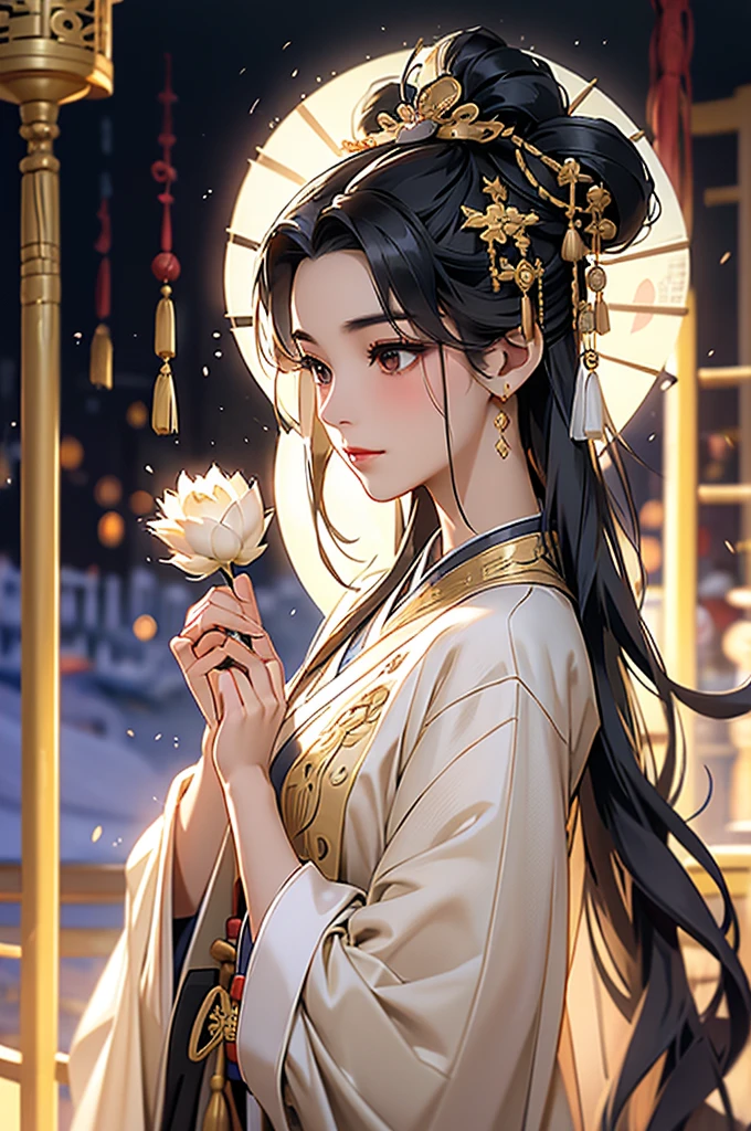 Black Hair, Immortal, Royal sister, Stepmother, Gold Robe, Taoist robe, Chinese style, Hair Bunch, light blush