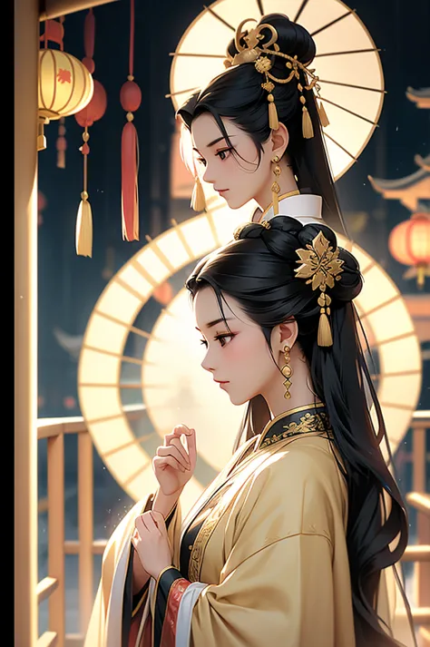 Black Hair, Immortal, Royal sister, Stepmother, Gold Robe, Taoist robe, Chinese style, Hair Bunch
