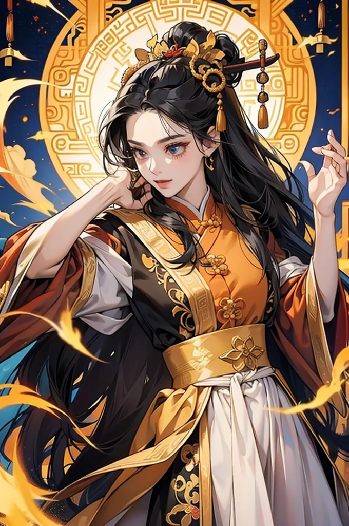 Black Hair, Immortal, Royal sister, Stepmother, Gold Robe, Taoist robe, Chinese style, Hair Bunch