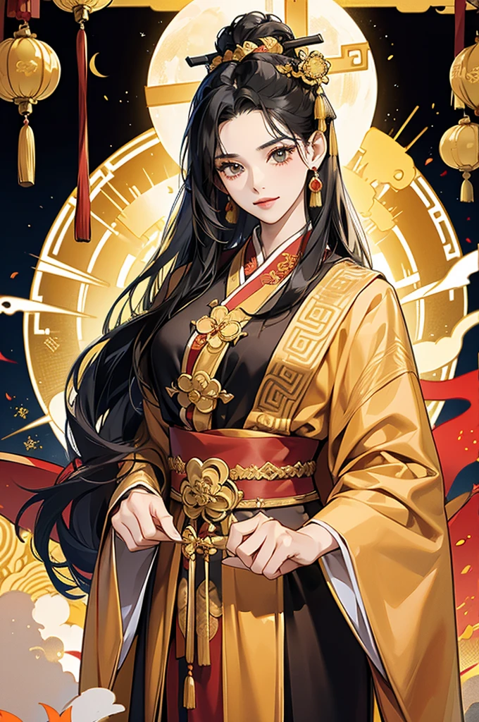 Black Hair, Immortal, Royal sister, Stepmother, Gold Robe, Taoist robe, Chinese style, Hair Bunch