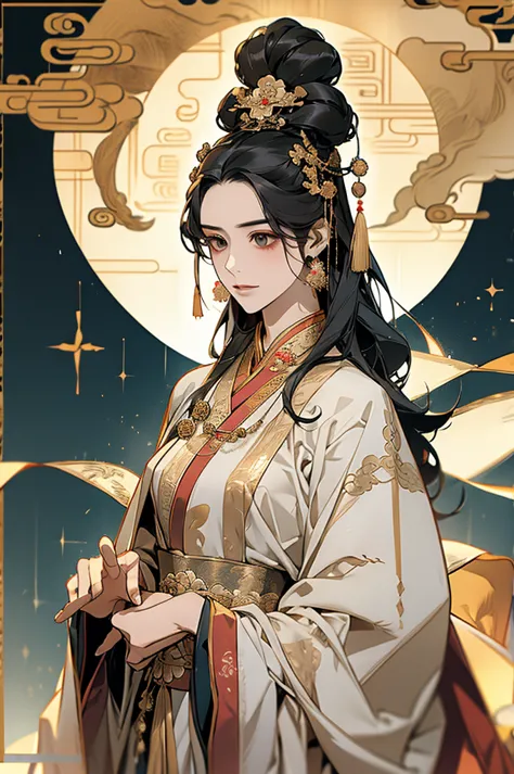 Black Hair, Immortal, Royal sister, Stepmother, Gold Robe, Taoist robe, Chinese style, Hair Bunch