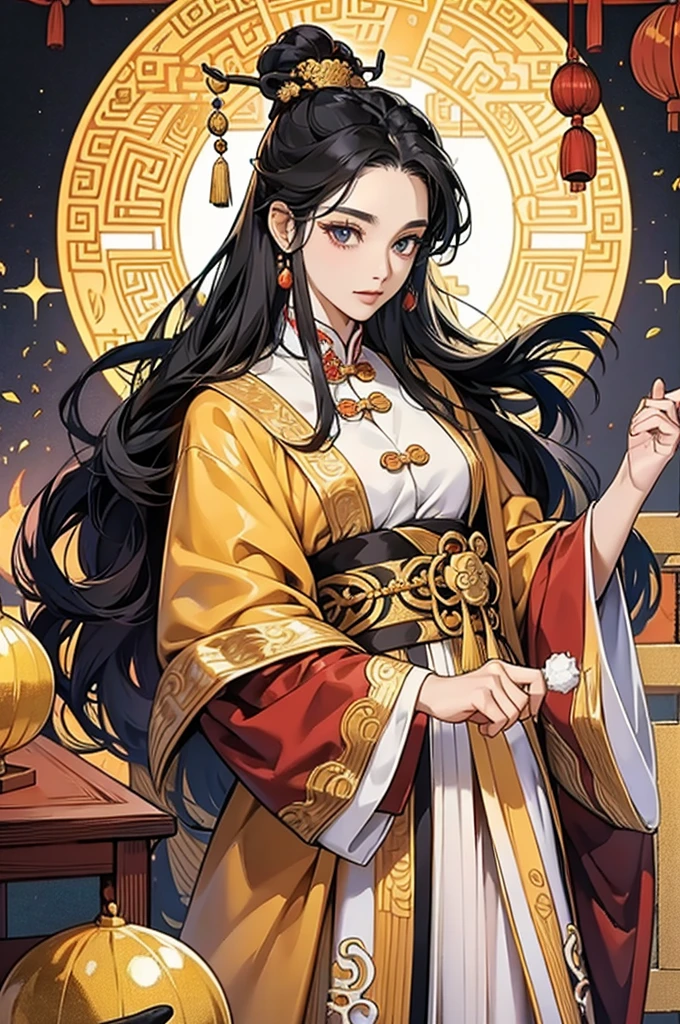 Black Hair, Immortal, Royal sister, Stepmother, Gold Robe, Taoist robe, Chinese style, Hair Bunch