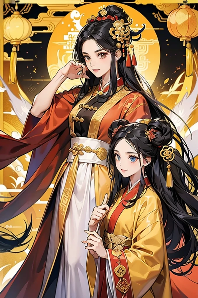 Black Hair, Immortal, Royal sister, Stepmother, Gold Robe, Taoist robe, Chinese style, Hair Bunch