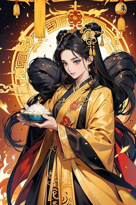 Black Hair, Immortal, Royal sister, Stepmother, Gold Robe, Taoist robe, Chinese style, Hair Bunch
