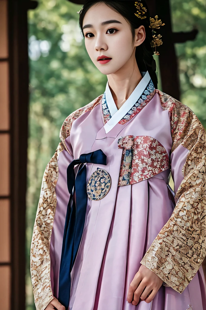 a korean actress starring in a fantasy television drama, film still, shot on a sony alexa, hanbok, edgEF, wearing edgEF eastern clothing, dangui, detailed face, detailed eyes,  intricate details, film grain, skin details, high detailed skin texture, 4k, sharp focus, masterpiece, award winning photo, analog style photo, film grain,