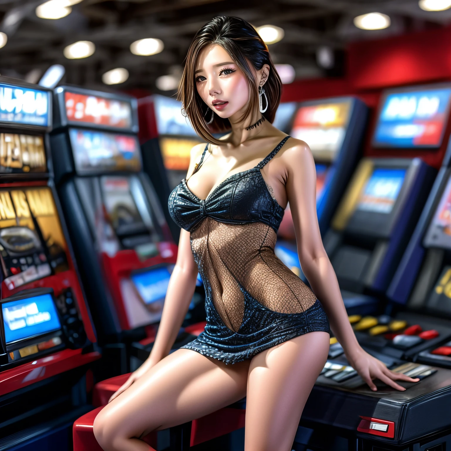  GameShow event girls in sexy costume, (((Song Joo A))) clearly visible the shape of Butt, Full of (Game machine),(pleasure in heaven, life and eternity). (Full body shot:1.2),intricate,ultra detailed,expression art,grand scale,epic,zoomed out,wide angle. (ExtremelyDetailed Beautiful face). (Exposed:0.5)