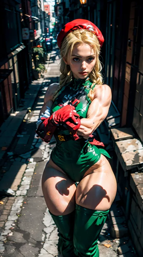 (muscular:2), (thick upper thighs:2.4), 
(cammy, blonde hair, long braids:1.5), beauty mark, freckles,
detailed eyes, detailed s...