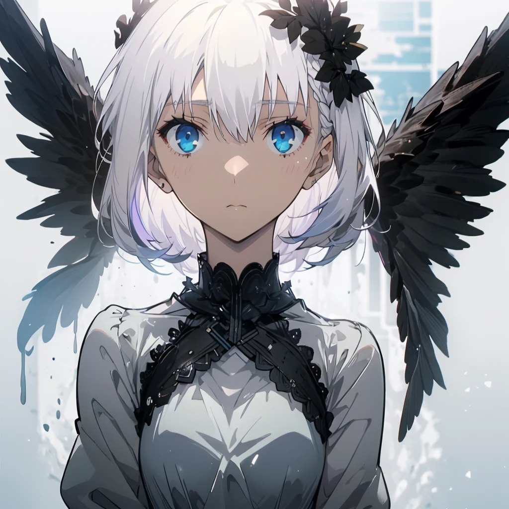 ((masterpiece, best quality)), Pure white background，Delicate face，JK style，whole body，Standing picture，Perfect proportion，Handsome short hair，((Half of her hair is white，The other half is black，Available in two colors))，beautiful eyes，Fantasy style，Extremely beautiful，Transparent underwear，Lace，Pantyhose