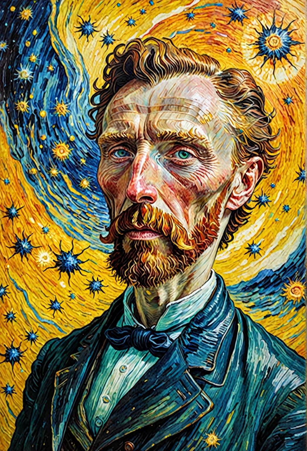 Colorful Vincent van Gogh painting :: 油絵で構成された映画のような16k解像度のmasterpieceイラスト, Watercolor and ink :: Medical Field Frisco watercolors and oil paints、Perfect composition、masterpiece、Extremely detailed、extreme definition、Super fine、Beautiful three-dimensional effect、Deep, rich colours、Stereoscopic lighting、Shadow、Ray Tracing、Smooth、Perfect texture :: James Webb Space Telescope
 