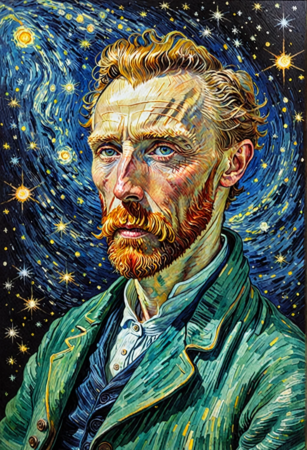 Colorful Vincent van Gogh painting :: 油絵で構成された映画のような16k解像度のmasterpieceイラスト, Watercolor and ink :: Medical Field Frisco watercolors and oil paints、Perfect composition、masterpiece、Extremely detailed、extreme definition、Super fine、Beautiful three-dimensional effect、Deep, rich colours、Stereoscopic lighting、Shadow、Ray Tracing、Smooth、Perfect texture :: James Webb Space Telescope
 