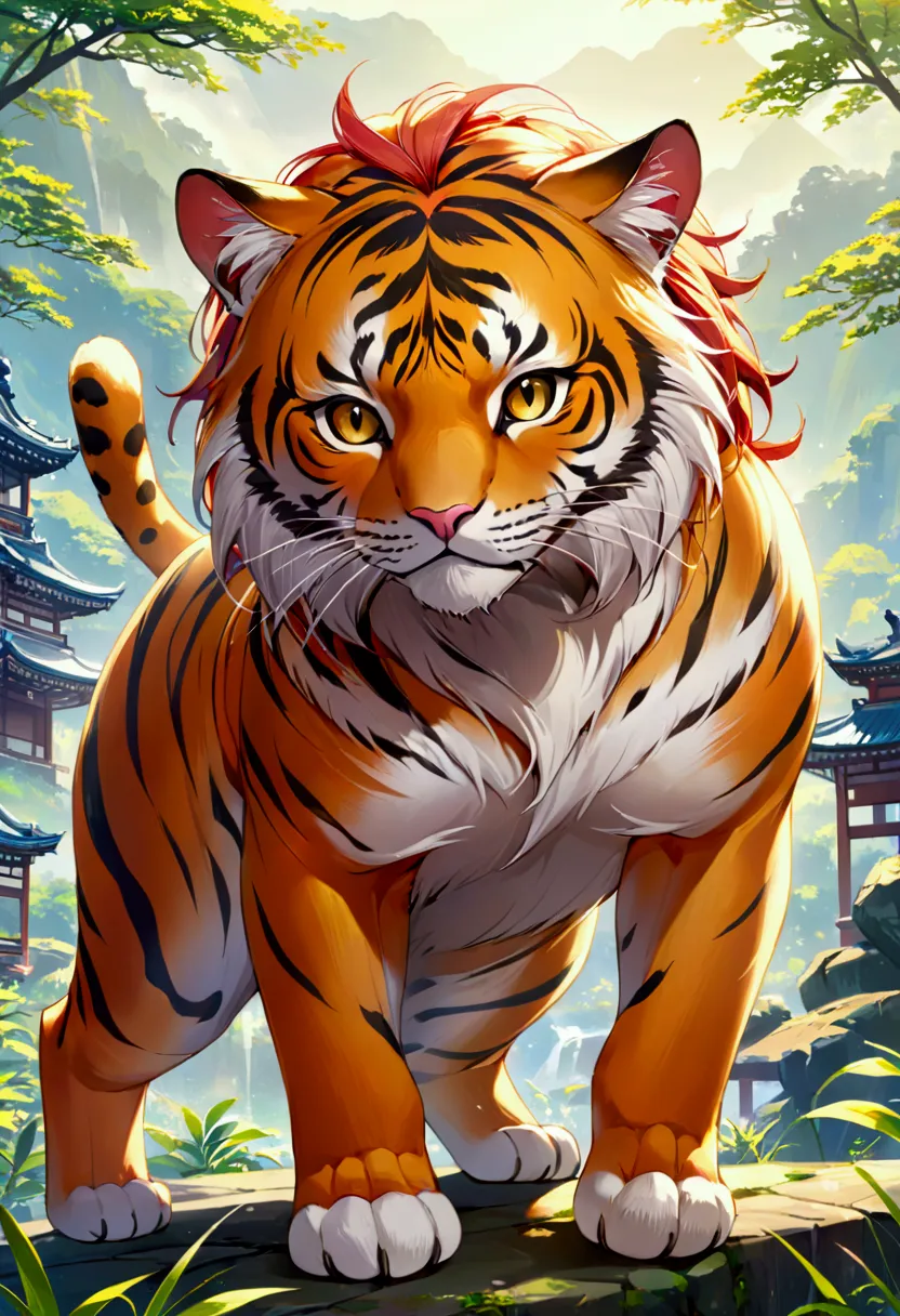 Big cat、Kizitora、,尾は尾てい骨から二本bornえている、masterpiece、最high quality、high quality、High resolution、16K、born、超High resolution、超detailedな...