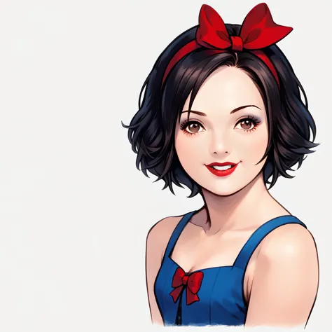 snowwhite, portraits, white background, solo, 1girl, score_9, score_8_up,score_7_up, black hair, hair bow, bow, brown eyes, dres...