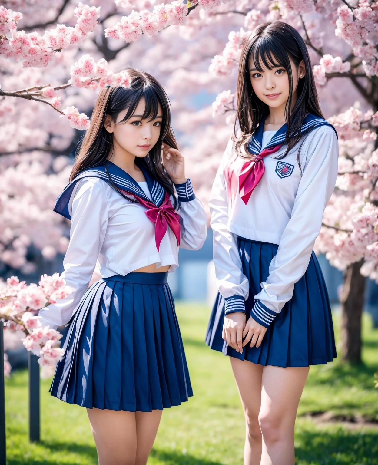 1girl,18yo girl,sailor uniform,((ankle length skirt)),beautiful detailed eyes,beautiful detailed lips,extremely detailed face,longeyelashes,outdoor,cherry blossom tree,sakura petals,natural lighting,vibrant colors,realistic,photorealistic,photo-realistic:1.37,best quality,8k,masterpiece:1.2,ultra-detailed,studio lighting,vivid colors