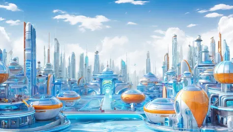 future的房子，City，Technology，future，2074，light，Super big and cute，Orange，cartoon，3d,Disney animation style，panoramic，Super Fine，Ult...