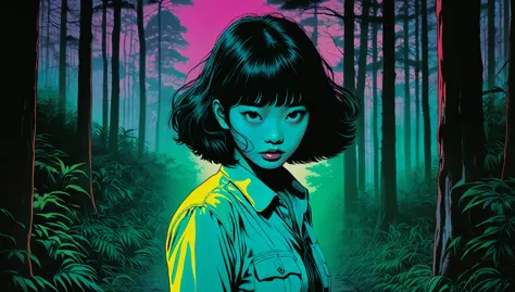 an illustration、art、80s thai horror movie poster, supervised by junji ito、(forest:1.2)、high 、attention to detail, realistic shad...